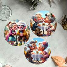 6 Stücke Holzuntersetzer, 3.94 Inch Paar-Design, hitzebeständige Holz Tischunterlagen, geeignet für Büro, Café, Feiertagsdekoration, ideal als Geschenk zu Weihnachten, Valentinstag, Thanksgiving, Vatertag und Muttertag, Feiertags-Dekoration, Wohndekoration