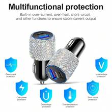 1 pièce Chargeur de voiture 2-en-1/8-en-1 avec strass, câble de charge 3-en-1 avec strass, charge rapide, Type C, USB, adaptateur de voiture, compatible avec Apple, téléphone, caméra de tableau de bord, iPad, GPS, cadeau pour les vacances/anniversaire