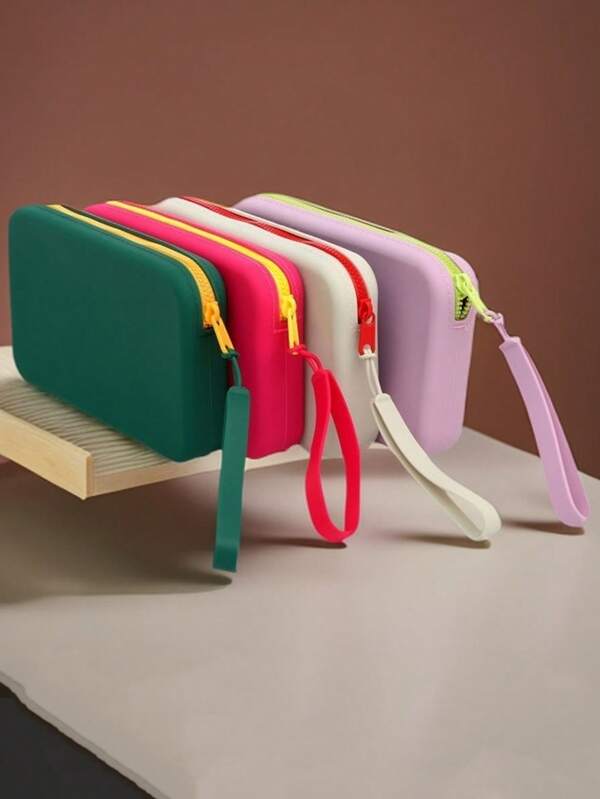 1 peça de bolsa cosmética de silicone de duas cores, bolsa de armazenamento de grande capacidade, bolsa de armazenamento de pincéis de maquiagem, bolsa de armazenamento digital, bolsa com zíper, bolsa de batom, porta-moedas, bolsa de armazenamento de silicone, série de cores dopamina, várias opções de cores, design de abertura grande, mais fácil de coletar, à prova de respingos / à prova de mofo / à prova de umidade / macio e resistente a choques / confortável ao toque, adequado para casa, deslocamento e viagens.