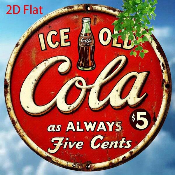 Vintage Cola Metal Sign - 8x8 Inch Round Aluminum Wall Art, Retro Ice-Cola Design, Rustic Decor For Home, Kitchen, Bar, Cafe, Garage, And Holiday Themes, Vintage Home Decor