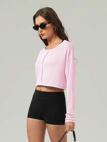 GOSOUER Women's Summer Backless Crossover Design Cropped Loose Fit Long Sleeve Casual Yoga Cover Up