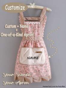 Women's Custom Floral Ruffle Apron Dress - Cute Princess Style Kitchen Apron With Towel, Oil-Proof Cooking Apron, Suitable For Home, Baking, Cleaning, Decorative Apron With Pockets, Oil-Proof Apron, Custom Homewear, Pastoral Style Apron, Gift For Her Home Chef Apron, Adjustable Vintage Apron, Create Housewife Look - Multicolor - View 9