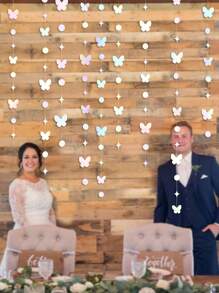 1 set - Illusion de papillon, points de traction, papillon suspendu au laser, papier voltigeur, cercle suspendu, décorations pour papillon volant. Fournitures pour mariage, baby shower, révélation de sexe, anniversaire