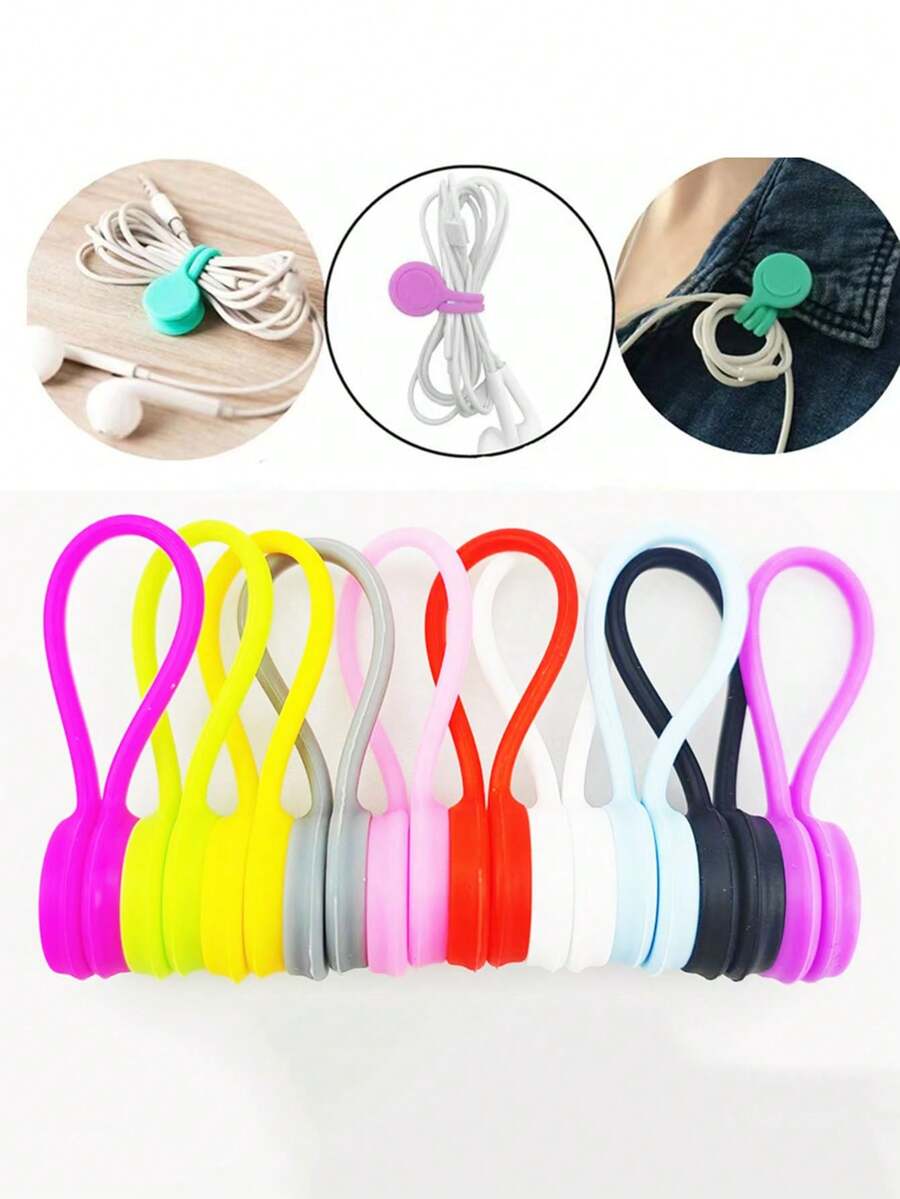 5件/10件 第二代升级硅胶磁铁绕线器 创意耳机式理线器 防掉落磁铁绕线器，磁性线圈适用于耳机和数据线，线缆管理收纳配件，送给朋友的理想礼物