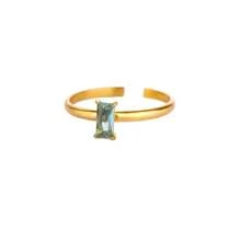 1 pièce Bague de pierre de naissance en zircone pour femme, en acier inoxydable couleur or, bague ajustable minimaliste, cadeau de bijouterie pour Noël et anniversaire