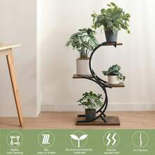 4 Tier Plant Stand Indoor, Space-Saving Planter Shelves Flower Pot, Tiered Wrought Metal Flower Shelf Plants Holder Display Rack, Flower Pot Holder Shelf For Living Room, Patio, Balcony - S形 - 查看 3