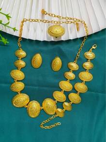 Conjunto de 4 joias banhadas a ouro para mulheres, incluindo colar, brincos, pulseira e anel. Adequado para casamento, festa, encontro, presente para o Dia das Mães, uso diário, estilo Oriente Médio.