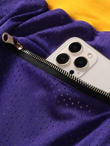 Atonmore 男式复古网眼刺绣拉链口袋篮球短裤，紫色，8/24 - 紫色 - 查看 5