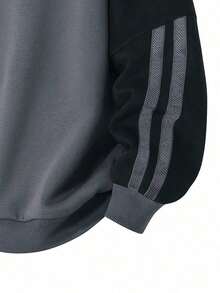 Men's Fashionable Raglan Sleeve Striped Pullover Sweatshirt, Versatile For Outdoor Use In Spring/Autumn