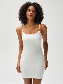 RRIVE Women's Premium 93% Cotton Bodycon Mini Dress Spaghetti Strap Cami Slip Dress Soft Stretchy Basic Nightgown For Summer Beach Casual Vacation - 白色 - 查看 7