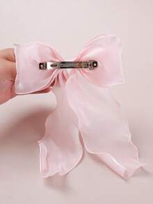 ROMWE Kawaii 1pc Sweet Pink Princess Style Mesh Bow Long Streamer Spring Clip, Elegant Gentle Elegant Half-Bun Hair Accessory, Pink Tone Accessories For Ladies, Campus Essential, Cute Bow Hair Clip - Pink - View 10