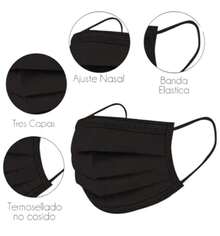 Cubrebocas de tres capas, comodidad y protección facial, fondo blanco - Negro - Ver 3