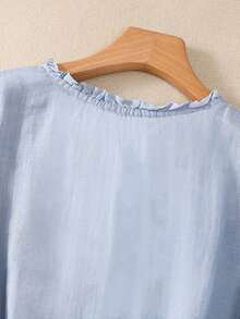 Áo cánh tay giữa thêu phong cách Bohemian rộng rãi thời trang xuân/hè cho nữ, thường ngày mùa hè cho phụ nữ, phụ nữ đồng quê - Màu xanh lam - Xem 5