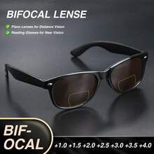 2pcs Square Tea-Color Bifocal Reading Glasses, Multi-Function Lenses With Rivet Temple Design, Suitable For Daily Wear And Outdoor - Black + Leopard - View 4