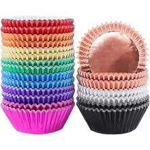 JiaWang 100/200pcs Multicolor Foil Cupcake Liners Muffin Wrappers, & Grease-Proof Paper Baking Cups Standard Size Decoration Cups For Weddings Birthdays Party(2 X 1.25 Inch) - Multicolor - View 1