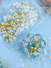 1 sac d'accessoires en résine de fleurs acryliques colorées et blanches avec perles d'acier et perles de verre de remplissage, convient pour l'artisanat DIY, la décoration, les fournitures de moulage de bijoux, les projets DIY