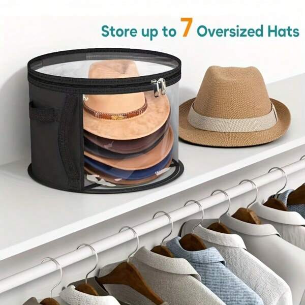 1pc Large Capacity Foldable Transparent Hat Storage Box, Travel Friendly Dust-Proof Material With Zipper, Big Front Window Design, Hand Washable, Suitable For Wardrobe And Storage Room