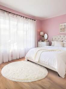 1 pieza Alfombra de área redonda de lujo estilo nórdico en blanco crema, alfombra de unicolor esponjosa adecuada para dormitorio, sala de estar, sofá, uso en todas las estaciones, decoración navideña, para crear una atmósfera acogedora y elegante en el hogar