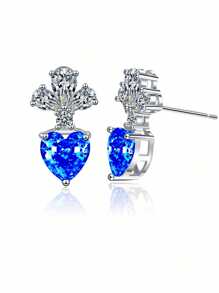 1 Pair, Minimalist Summer European & American Gift, Fashion Zirconia Heart-Shaped Gem Stud Earrings, Suitable For Women's Holiday Decoration And Wearing