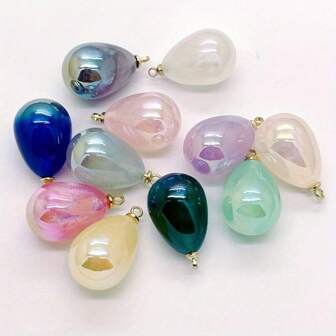 15pcs Large 13x18mm Iridescent Acrylic Pearl Water Drop Shaped Beads For Exquisite Jewelry Making, DIY Earrings, Necklace Ornaments, And Craft Projects - Vibrant Colors, Durable, And Versatile Craft Supplies