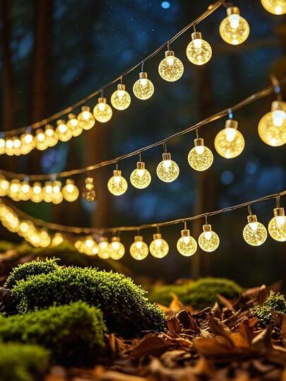 1 قطعة أنوار سلسلة مضيئة LED على شكل كرة بلورية، 20/30/50/100/200 LED، أنوار سلسلة خارجية مقاومة للمياه، أنوار LED لحديقة الفناء جارلاند، أنوار حديقة شمسية، أضواء شرفة شمسية مقاومة للمياه، أنوار شمسية لحفلات الزفاف وديكور الحديقة والبهو