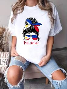 Filipino Girl Filipina Pinay Girl Philippines Woman Flag T-Shirt - 100% Cotton T Shirts For Women, Y2K Mothers Day Outfit, Summer Tops, Going Out Cute Summer Tops - White - View 1