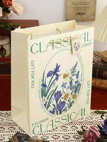 1pc Vintage Luxury Floral White Cowhide Embossed Gift Bag, Birthday Gift Wrapping Paper Bag, High-Quality Gift Packaging Tote - Multicolor - View 14