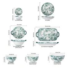 18/8/4/2/1pc Vintage Green Rose Ceramic Bowl, Handmade Glazed Painted Bowl, Perfect Floral Pattern And Complex Geometric Design, Dipping Sauce/Dining/Dessert/Pasta/Sushi/Steak/Soup Bowl, Restaurant, Hotel, Kitchen, Home, Kitchen, Kitchen Accessories, This Is The Perfect Holiday Gift For Family And Friends - Multicolor - View 11