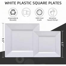 1 Set mit 25 Stücke 16,5 cm/24,1 cm quadratischen reinen weißen Speisetellern, wunderschönes und schönes Geschirr, wiederverwendbar und einfach zu reinigen. Perfekt für Hochzeiten, Geburtstagsfeiern, Familientreffen, Outdoor-Teambildungsaktivitäten und andere Anlässe.