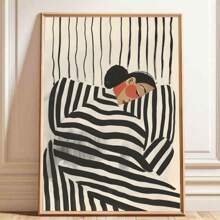 1 pezzo Quadro astratto di una donna a strisce, stampa su tela in bianco e nero, pittura di una donna danzante, poster da parete, pittura su tela, opera d'arte da parete, con cornice opzionale