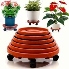 Équipement de roulement multifonctionnel lourd avec poulie amovible et plateau en résine rouge brique - Convient pour les jardinières mobiles de jardin et d'intérieur