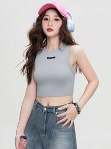 Women's Cotton Sleeveless Cropped Tank Top, Fitted American Style, Versatile Summer Wear
