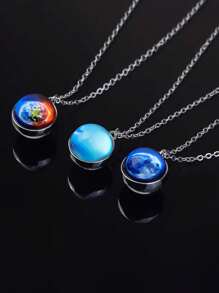 1pc Solar Universe Galaxy Pendant Necklace, Glass Ball Pendant Necklace, Fashion Jewelry Accessories Men's Gift