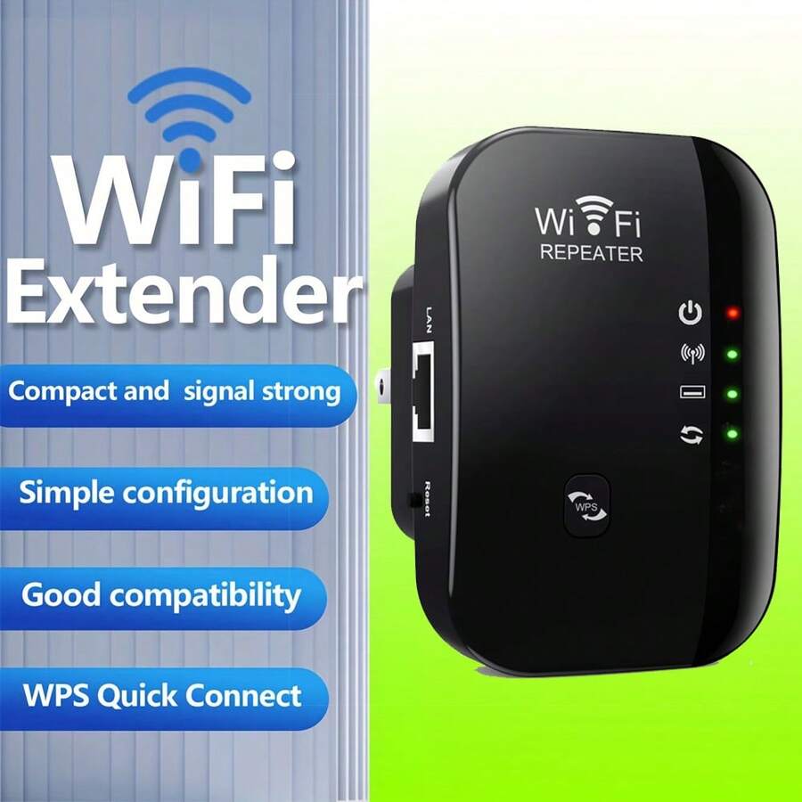 WiFi Range Extender - Boosts Wireless Network Coverage Up To 300Mbps, Long Range Repeater Access Point For Home And Office Use, US Plug - màu đen - Xem 1