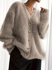 Elegant Lady Casual Fashionable European Style Versatile Knitted Cardigan Sweater, Comfortable Long Sleeve Plus Size Sweater Outerwear