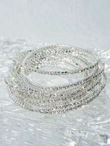 10 件/批 闪光白水晶弹性手链 适合派对和正式场合 - Silvery*10PCS - 查看 3
