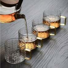 2/4/6/12件套直筒玻璃杯，金色手柄，130毫升，可爱时尚，日式耐热透明玻璃杯，适用于浓缩咖啡、果汁、茶等多种场合。 - 無色 - 查看 7