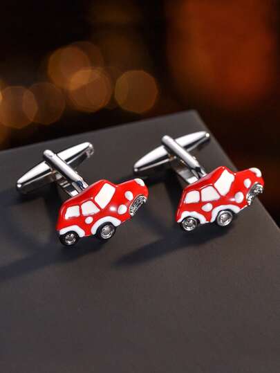 1 Pair Creative Car Racing Shaped Cufflinks, Suitable For Men's Party And Daily Wear, Father's Day Gift