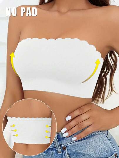 Women's Strapless Bra, Seamless Bandeau Bra, Casual & Comfortable, Elastic Ruffle Edged Wireless Bra, Unpadded Bralette, Smooth Backless Tube Top, All-Match Style Underwear, Soft & Comfortable Wireless Fit, Suitable For Daily Wear, Invisible Bra, Wedding Bra