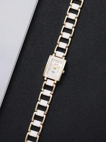 1pc Classic & Fashion Square Dial Women's Quartz Wrist Watch With Stainless Steel Band, Minimalist And Chic Style (Excluding Watch Box) - White - View 6