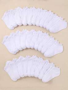 15双黑白儿童休闲船袜，适合男孩女孩日常运动穿着 - 白色 - 查看 4