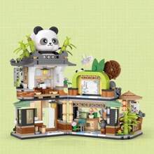 City Cafe, Panda Teahouse Building Blocks Toys, Openable Cafe Building Set, Suitable As A Gift Or Ornament, 1077 Mini Building Blocks
