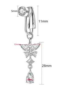 1 pieza Elegante Falso Piercing Ombligo Uña Incrustada con Cubic Zirconia Blanca Colgante de Mariposa para Clip en Aro de Ombligo