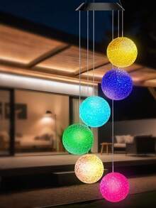Solar Color Changing Wind Chimes With RGB Rose Ball - Outdoor Garden Decoration, Suitable For Garden, Courtyard, Villa, Park Landscape Light Hanging Lamp Gift For Mon - Color - View 15