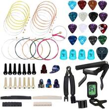 Guitar Accessories Kit, Acoustic Guitar Changing Tool, Including Guitar Acoustic Strings, Guitar Picks, Capo, String Winder&Cutter, Tuner, Guitar Bones,For Guitar Players And Guitar Beginners - 彩色 - 查看 1