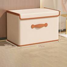 1PC 可折叠储物盒，带盖可洗织物储物箱，大号储物篮，可折叠搁架储物篮，带手柄的织物储物箱，米色，