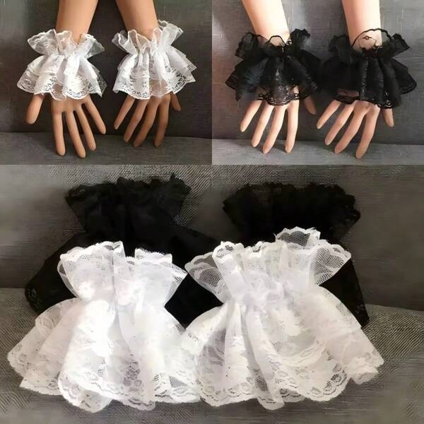 1 par de puños de encaje estilo lolita, accesorio de manga corta de moda, utilería para sesión de fotos, atuendo para club nocturno y niña kawaii, decorativo