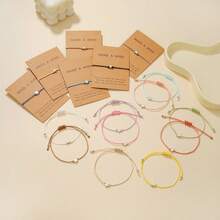 16 件单心手链 - 简约欧美风格蜡绳编织卡情侣友谊手链，手工编织手链，节日和新年礼品套装 - 五角星 - 查看 3