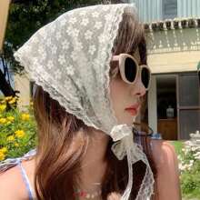 1pc Fashionable French Lace Bandana - Vintage Floral White Head Scarf, Sweet Country Style Accessory For Women. Vintage Farmhouse Aesthetic Headwrap Suitable For Summer Photo Shoot