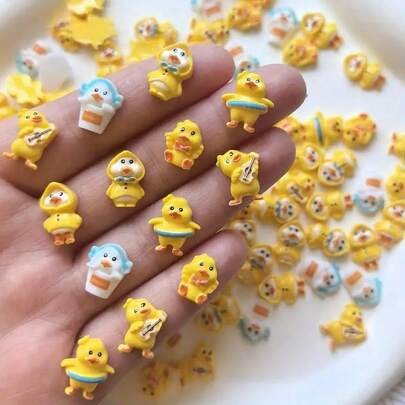 10/20/30PCS Cross-Border Duckling Cartoon Decorative Beads Beads Jewelry Sports Entertainment With Cap Small Yellow Duck Diy Hairpin Handmade Resin Accessories